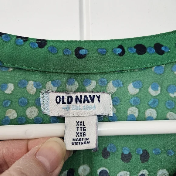 Old Navy Green Boxy Blouse with 3/4 Sleeves and Mandarin Collar - Picture 3 of 5